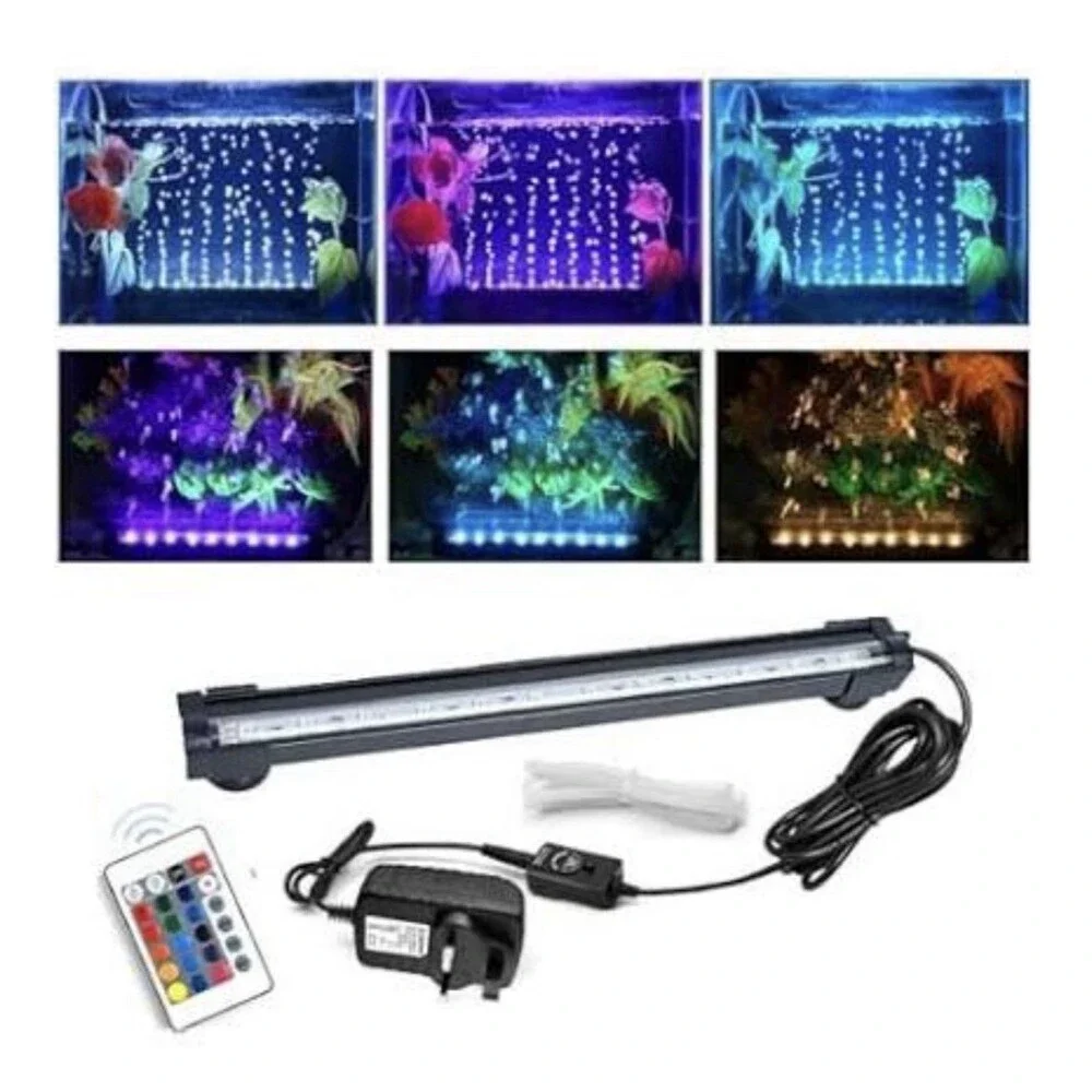 Submersible Aquarium Fish Tank Light Air Bubble Hole RGB Color Change 20in 52cm